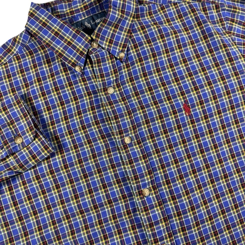 Ralph Lauren Classic Fit Button Down Shirt Mens Large Blue Plaid Long‎ Sleeve